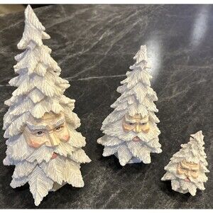 Sculptured Santa Face Tree Figurines Set Of 3 Christmas Decor - Roman Inc.